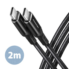 AXAGON BUCM-CM20AB, HQ kabel USB-C <-> USB-C, 2m, USB 2.0, PD 60W 3A, ALU, oplet, černý