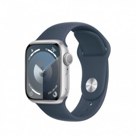 APPLE Watch Series 9 GPS 41mm Silver Aluminium Case with Storm Blue Sport Band - M/L