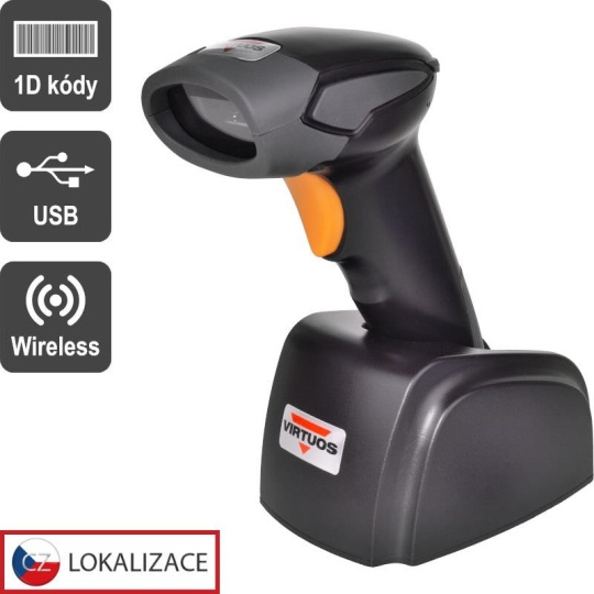 Virtuos CCD čtečka Virtuos HW-311A, bezdrátová, USB základna, černá