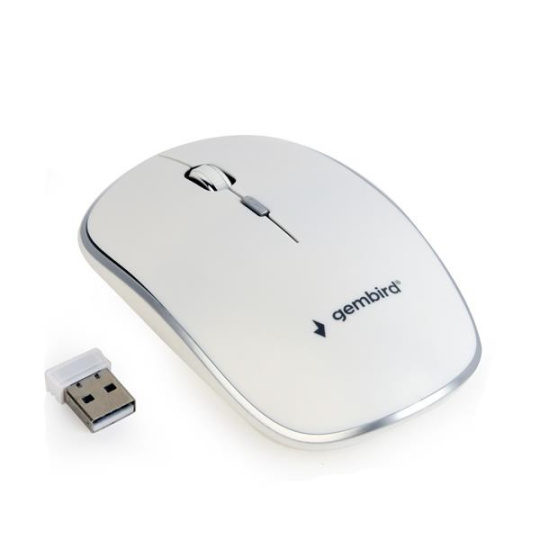 GEMBIRD myš MUSW-4B-01, bílá, bezdrátová, USB nano receiver