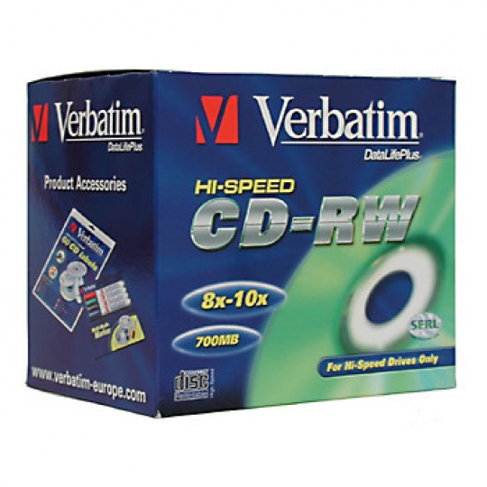 VERBATIM CD-RW(10-Pack)Jewel/High Speed/8x-12x/DLP/700MB