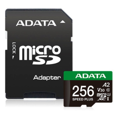 ADATA MicroSDXC karta 256GB Speed Plus, U3, C10, A2, V30 (R:180/W:160 MB/s) + SD adaptér