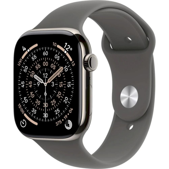 Apple Watch Series 11 GPS + Cellular 46mm Natural Titanium Case with Stone Grey Sport Band - S/M