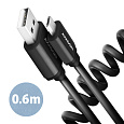 AXAGON BUMM-AM10TB, TWISTER kabel Micro USB  USB-A, 0.6m, USB 2.0, 2.4A, ALU, tpe, černý