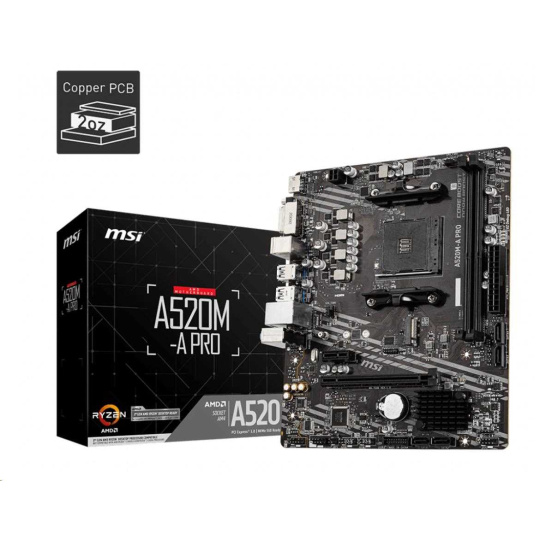 BAZAR - MSI MB Sc AM4 A520M-A PRO, AMD A520, 2xDDR4, m-ATX - Po opravě (Bez příšlušenství) BAZAR - MSI MB Sc AM4 A520M-A PRO, AMD A520, 2xDDR4, m-ATX - Po opravě (Bez příšlušenství)
