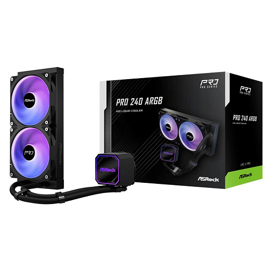 ASROCK Vodní chladič Pro 240 ARGB, 2x120mm, LGA1851, AM5, černá ASROCK Vodní chladič Pro 240 ARGB, 2x120mm, LGA1851, AM5, černá