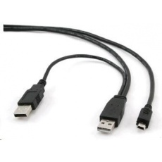 GEMBIRD Kabel USB 2.0 A-Mini B (5pin) propojovací 0,9m DUÁLNÍ (extra napájení)