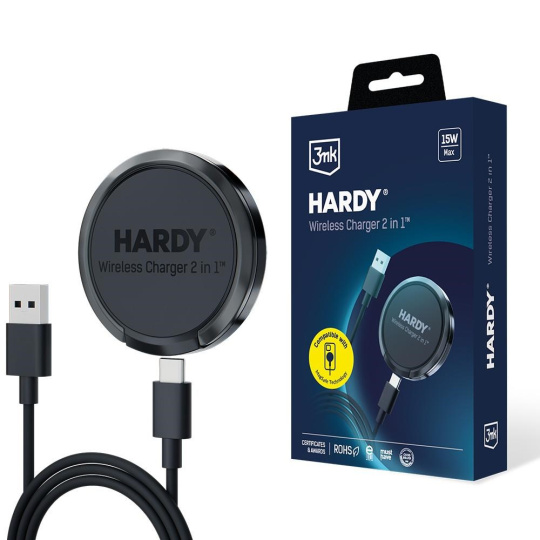 3mk bezdrátová nabíječka - HARDY Wireless Charger 2in1 s funkcí stojánku, 15w, černá 3mk bezdrátová nabíječka - HARDY Wireless Charger 2in1 s funkcí stojánku, 15w, černá