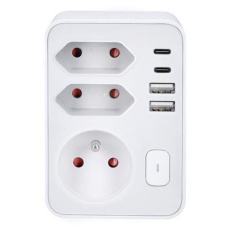 Solight rozbočka, 1x 16A + 2x 2,5A, 2xUSB A+C, bílá, vypínač Solight rozbočka, 1x 16A + 2x 2,5A, 2xUSB A+C, bílá, vypínač