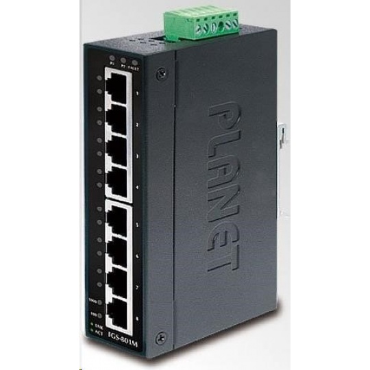 Planet switch IGS-801M, 8X 1000BASE-T, DIN, IP30, -10 AŽ 60°C, ESD+EFT DO 6KV, WEB/SNMP, VLAN, STP