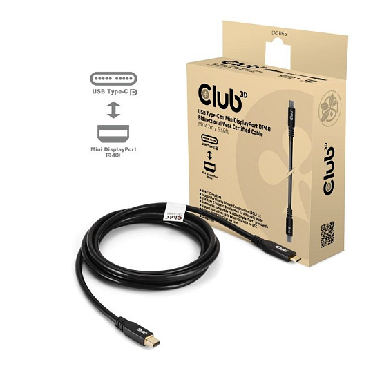 BAZAR - Club3D Kabel USB-C na MiniDisplayPort 2.1, 8K30Hz, DSC1.2, UHBR10, 2m - Poškozený obal (Komplet) BAZAR - Club3D Kabel USB-C na MiniDisplayPort 2.1, 8K30Hz, DSC1.2, UHBR10, 2m - Poškozený obal (Komplet)