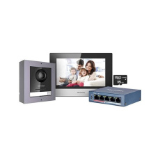 HIKVISION DS-KIS602 kit IP videotelefonu, bytový monitor + dveřní stanice + switch + microSD