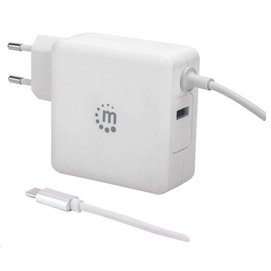 MANHATTAN USB nabíječka Power Delivery Wall Charger with Built-in USB-C Cable – 60 W, bílá