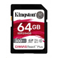 Kingston SDXC karta 64GB Canvas React Plus SDHC UHS-II 300R/260W U3 V90 for Full HD/4K/8K