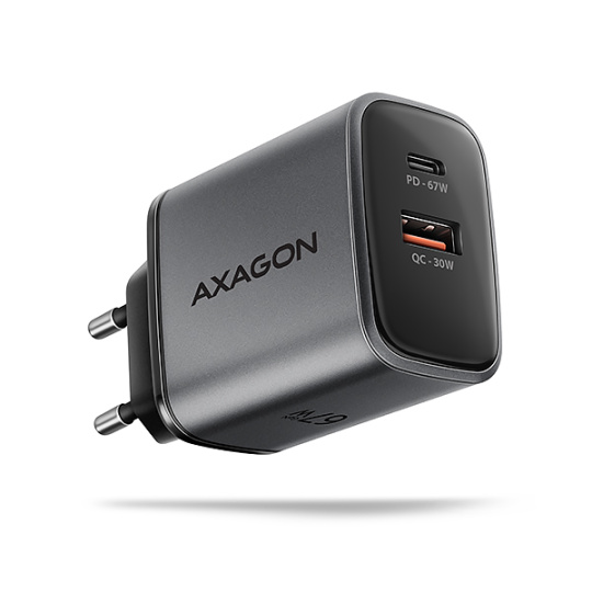 AXAGON ACU-PQ67, GaN nabíječka do sítě 67W, výstup USB-A + USB-C, PD3.0/PPS/QC4+/SFC2.0/Apple