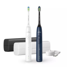 Philips Sonicare 5500 HX7119/01 sonický zubní kartáček, 2 kusy, cestovní pouzdra, bílá a námořnická modrá