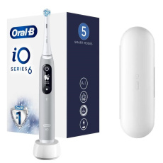 Oral-B iO Series 6 Grey Opal elektrický zubní kartáček, magnetický, 5 režimů, tlakový senzor, AI, pouzdro Oral-B iO Series 6 Grey Opal elektrický zubní kartáček, magnetický, 5 režimů, tlakový senzor, AI, pouzdro