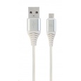 GEMBIRD Kabel USB 2.0 AM na MicroUSB (AM/BM), 1m, opletený, bílo-stříbrný, blister, PREMIUM QUALITY