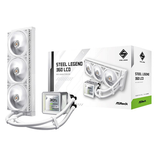 ASROCK Vodní chladič Steel Legend 360 LCD, 3x120mm, LGA1851, AM5, bílá ASROCK Vodní chladič Steel Legend 360 LCD, 3x120mm, LGA1851, AM5, bílá