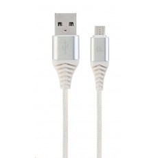 GEMBIRD Kabel USB 2.0 AM na MicroUSB (AM/BM), 2m, opletený, bílo-stříbrný, blister, PREMIUM QUALITY