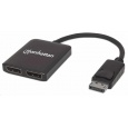 Manhattan rozbočovač, MST hub, DisplayPort na Dual DisplayPort (M/F), 4K@30Hz, černá